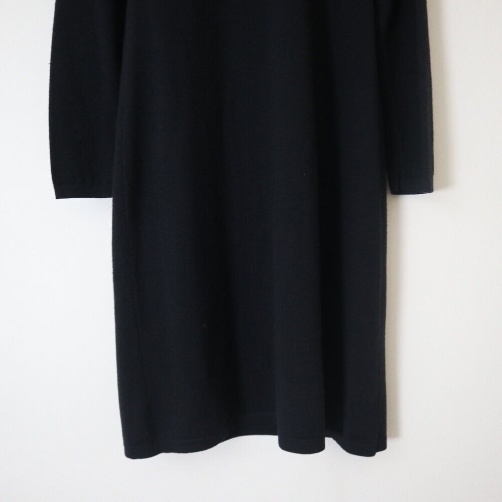 Garnet Hill Size XS Modern Merino Wool Sweater Dress Black Crew Neck Knee Length - Picture 7 of 12